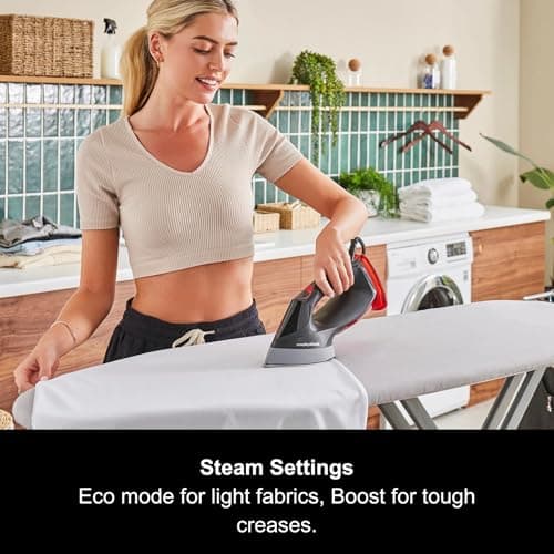 Morphy Richards Turbo Steam 2-in-1 Garment Steamer & Travel Iron, Eco & Boost Mode, 35g Output, Vertical & Horizontal,Curtains, Upholstery, Bedding, Kills Bacteria & Odours,1800W, Red/Black,361001 — view 3
