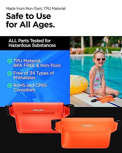 Spigen [2 Pack] Aqua Shield Waterproof Dry Bag, [Quad Seal Tech] [Non-Toxic TPU Material] IPX8 Waterproof Bags with Adjustable Waist Strap - Sunset Orange — view 5