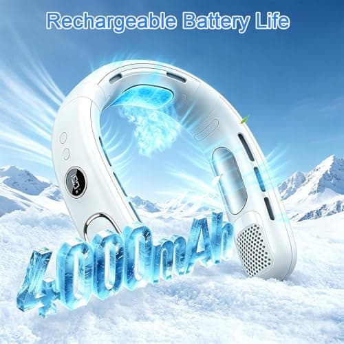 Portable Neck Fans Rechargeable with Semiconductor Cooling, Neck Air Conditioner with LED Display, 5 Speed Bladeless Neck Fans for Women & Men, 4000mAh Wearable Cooling Fan for Travel Outdoor (White) — view 6