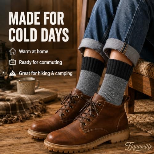 Fjquamitix 5 Pairs Thermal Socks For Men Thick Winter Warmth Wool Socks — view 6