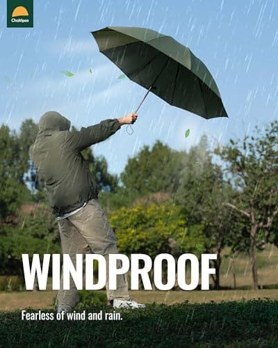 Chakipee Umbrella Windproof Strong Automatic Large Green Folding Umbrellas Travel Compact for Wind and Rain Resistant - Portable 210T Fabric - 10 Ribs Durable For Mens Women Umbrella — view 4