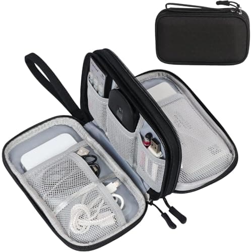 FYY Travel Cable Organiser, Electronics Accessories Bag, Waterproof Tech Storage Pouch, 2-Layer Universal Carry Case for Charger, Power Bank, USB Drive S-Black