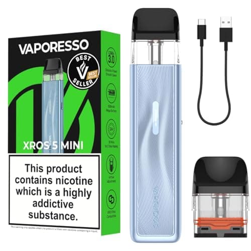 Vaporesso Xros 5 mini Vape Kit - (Sky Blue) 1500mAh Rechargeable Battery, 2A Fast Charging [10 Colours] LED Lights, Refillable vape Kit Compatible With Xros Pods, No Nicotine