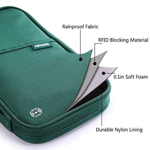 VanFn Travel Wallet Family Passport Holder RFID Blocking Travel Document Organiser Waterproof Holiday Passport Case Men Women for ID Card, Credit Cards, Flight Tickets, Money, Coins (Green) — view 4