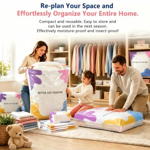 No Pump Vacuum Storage Bags with Zips Extra Large Better Life Space Creator Travel Bag Ziplock Suction Pack Moving Compression Bags forClothes, Blanket, Down Quilt (39.37 * 31.5 * 11.81 inch, 2PCS） — view 5