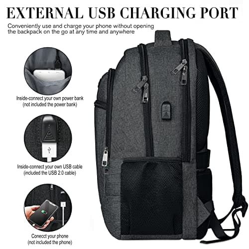 BIKROD Laptop Backpack, School Backpack for Boys Water Resistant School Bag with USB Charging Port, Business Anti Theft Durable Laptop Bag 17.3Inch, Black — view 4