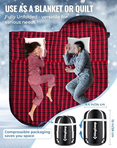 KingCamp XXL Extra Wide Cotton Sleeping Bag for Adults Classic Black — view 6