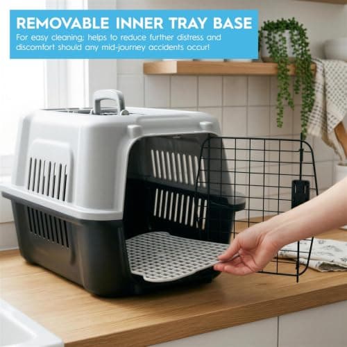 Harbour Housewares Cat Carrier Hard Sided Medium Pet Travel Box Grey — view 5
