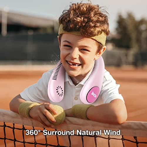 Kkdi Kids Neck Fan, Portable Bladeless Fan for Kid 4-14Y Girls & Boys, 2600mAh USB Personal Mini Fan Cooling Fan for Travel/Camping/Study, 4 Speeds, Lightweight, Compact, Perfect Summer Gifts for Kids — view 4