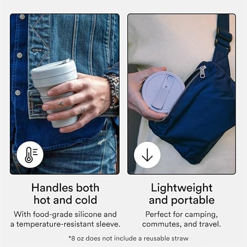 STOJO On-The-Go Biggie Collapsible Coffee Cup with Lid - 16oz / 473ml - Reusable & Foldable Silicone Travel Mug - Portable, Pocket Size - Dishwasher Safe - Carbon — view 3
