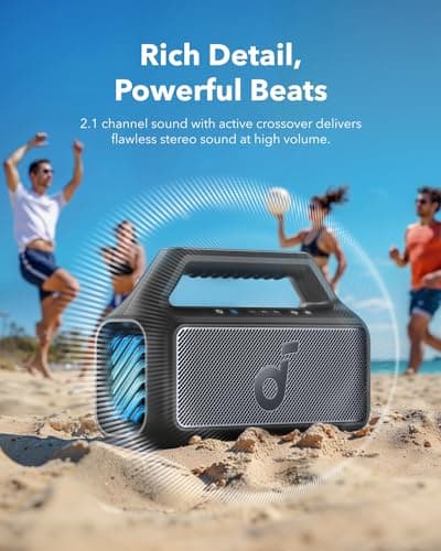 soundcore Anker Boom 2 Bluetooth Speaker, Outdoor Speaker with 80W, Subwoofer, BassUp 2.0, 24H Playtime, IPX7 Waterproof, Floatable, RGB Lights, Custom EQ, USB-C, Portable for Camping, Beach, Garden — view 3