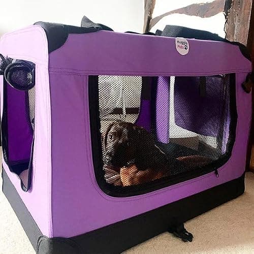 HugglePets Foldable Fabric Pet Crate Carrier - Green Camo (Large 70 x 52cm) Lightweight & Ventilated Double Door Carrier for Dogs & Cats with Sheepskin Mat. Ideal for Home & Travel. — view 6