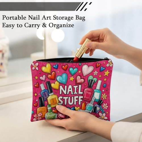 1PCS Nail Polish Organiser Bag Canvas Large Capacity 9x7in Portable Storage Case for Women Girls Manicurist DIY Travel Nail Accessories (Hot Pink) — view 2