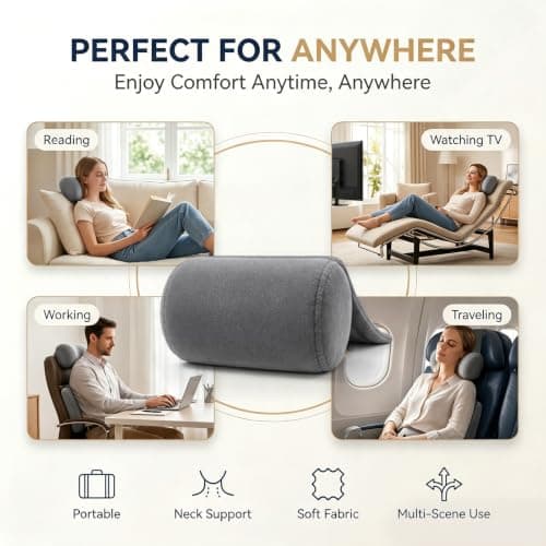 aquota Memory Foam Headrest Pillow for Recliner and Armchair, Non-Slip Ergonomic Neck Support Cushion with Side Pocket, Soft Chair Head Pillow for Sofa, Office Chair, Car and Travel, Grey — view 6