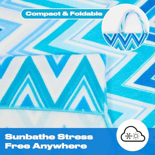 Brentfords Sun Lounger Towels Fitted Over Back of Bed, Zig Zag Swimming Pool Quick Dry Travel Large Beach Towel with Pockets for Loungers Summer Holiday Accessories, 215cm x 75cm — view 5