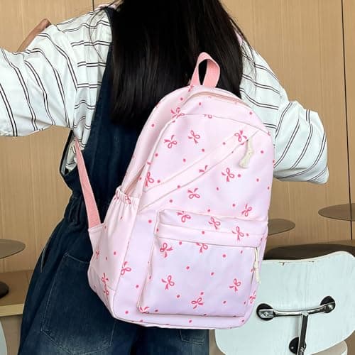 HiTotes Bow Backpack School Bags for Girls 3pcs Set Bow Coquette Schoolbag Preppy Kawaii Daypack Backpack for Secondary Primary Middle School — view 3