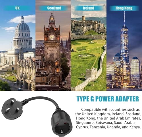 HITRENDS EU to UK Plug Adapter | 25CM Short Cable | With 13A Fused | Converts EU 2-Pin to UK 3-Pin | 250V/13A, 3250W for Power Tools & Appliances, Black — view 6