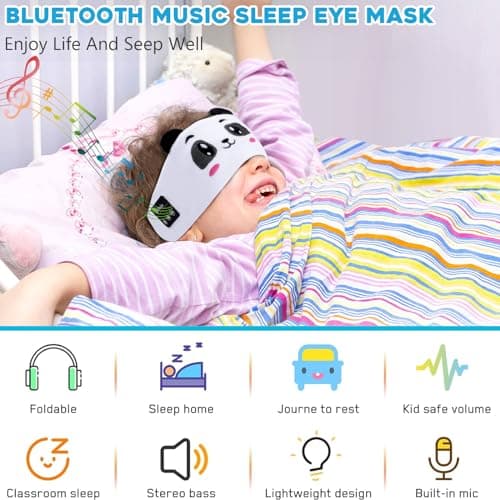 Bluetooth Sleep Mask, CestMall Sleep Eye Mask with Wireless Headphones Blackout Sleep Headphones Headband Music Sleeping Bluetooth Headband Birthday X-mas Gift for Children Boy Girl Travel Nap (Black) — view 2