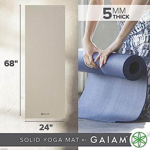 Gaiam Yoga Mat Premium Solid Color Non Slip Exercise & Fitness Mat for All Types of Yoga, Pilates & Floor Workouts, Sandstone, 5mm — view 3