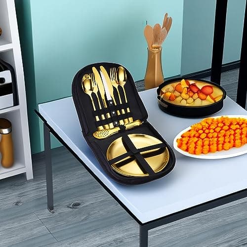 BBTISG 13-Piece Camping Cutlery Set, Outdoor Camping Cutlery Setfor 2 People Cookware Camping Cutlery Set for Outdoor Cookware, Travel, Hiking (Gold) — view 6