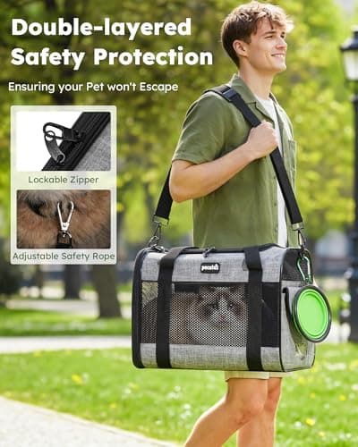 pecute Cat Carrier Large, Breathable Pet Carrier Bag, Dog Carrier XL, Grey — view 3