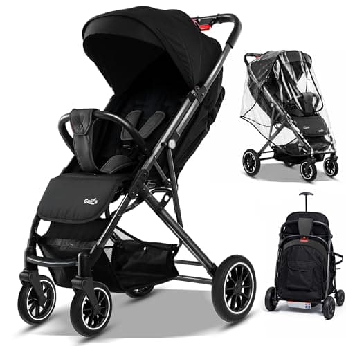 FK Sports Baby Pushchair Stroller Pram from Birth to 3 Years Lightweight Foldable Travel Buggy with 5-Point Harness, Adjustable Seat and Oversized Basket with Cup Holder Smooth Swivel Wheels (Black)