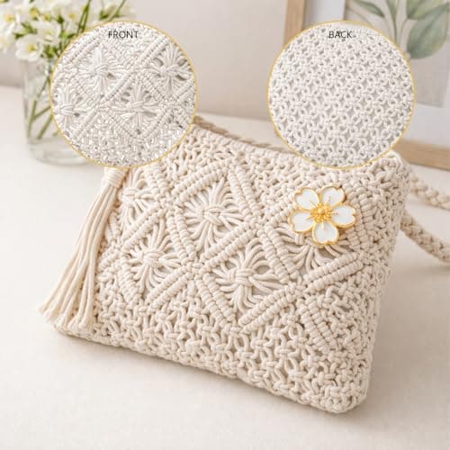 Tniytru Straw Bag Set with Shell Keychain, Woven Beach Bag for Women, Summer Holiday Handbag, Crochet Straw Tote — view 5