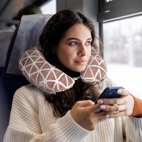 AUGUSTRUSH Memory Foam Neck Pillow - Travel Pillow With Adjustable Clasp, Removable Washable Cover For Airplane Office Car, Ergonomic Support Comfortable U-Shaped Pillow, Rose Gold Print — view 5