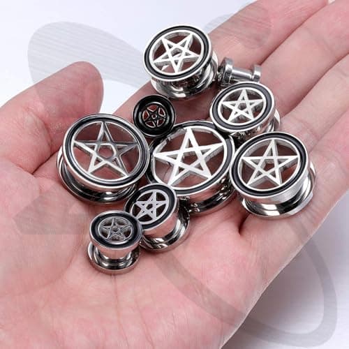 ZeSen Jewelry Pentagram Star Ear Plug Tunnels 316L Stainless Steel Body to Ear Piercing, Stainless Steel, without stone — view 6