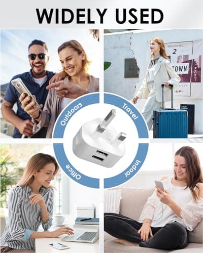 Pack of 3 Dual Port USB Plug UK Charger Compact Dual Port Mains Adapter 5V/2.1A Multi USB Fast Wall Charging with Smart IC Technology for iPhone 15 14 13 12 11 XS XR X 8 7 6, iPad, Samsung, Huawei etc — view 6
