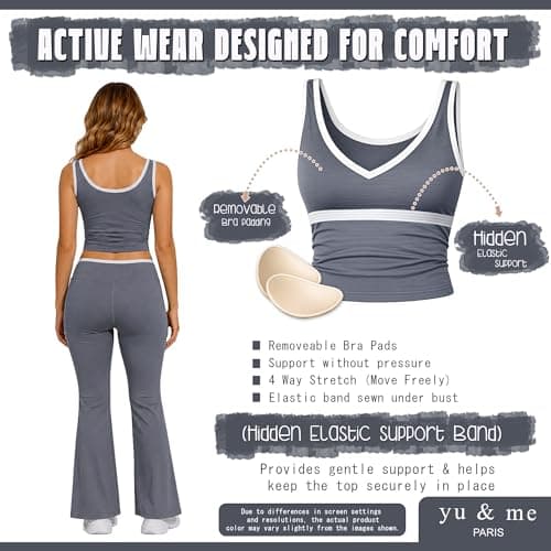 Grey Womens Summer Gym Set 2 Piece Activewear – Removable Sports Bra Pads & High Waist Flared Leggings – Stretch Yoga Workout Outfit – Supportive Fitness Co Ord Set S/M (UK 6–10) — view 6