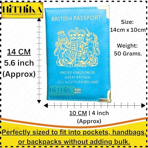 HITHIKA British Passport Holder | UK Passport Wallet | Non EU | PU Leather (Light Blue) — view 2