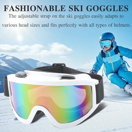 KASESSS Ski Goggles for Men, Anti-Fog Ski Goggles Womens, Skiing Goggles Adjustable, Ski Glasses UV Protection, Ski Googles Over Glasses, Snow Goggles for Adult Youth Winter Snow Sports (White) — view 2