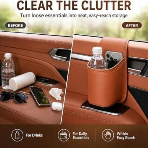 PU Leather Car Door Cup Holder, Anti-Scratch Storage Bag For All Vehicles — view 4