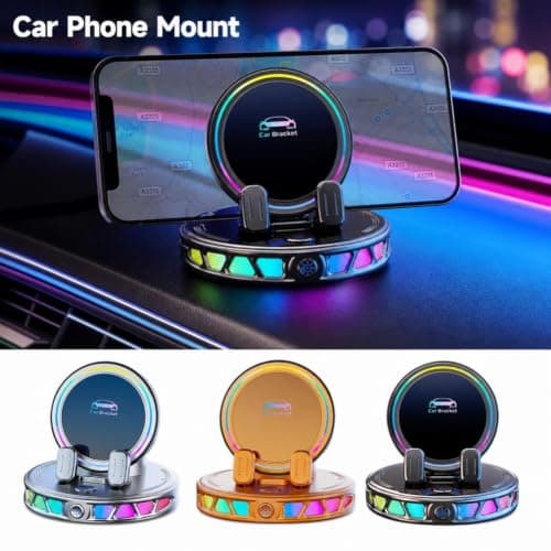 Electric Magnetic Wireless Charging Car Phone Mount with RGB Ambient Light,Auto Clamp 360° Rotation Strong Suction Cup Car Charger Holder,Universal Stable Vacuum Suction Phone Holder for Cars — view 3