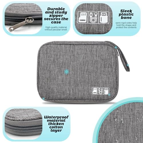 GOEDEKE Travel Cable Organiser - Electronics Accessories Organizer, Gadget Bag for Power Bank, Memory Card, Charger, Hard Disk (Grey) — view 3