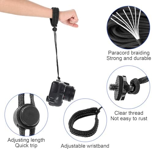 Molain Camera Wrist Strap Lanyard, Adjustable Nylon Cameras Hand Strap Camera Wristband Straps with a 1/4" screw Quick Release for Action Selfie Sticks Tripods Phone Mounts — view 3