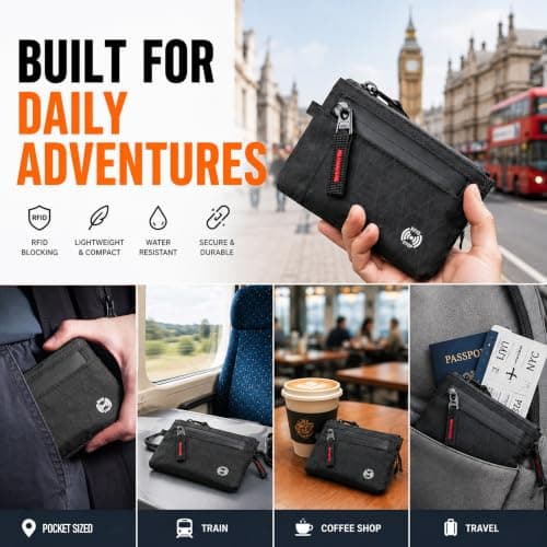 FIREDOG RFID Wallet for Men Women, Compact Travel Organiser with D Ring Attachment, Waterproof Card Holder with Coin Pocket, Small Zipped Pouch for Cash Cards Keys and Everyday Essentials — view 4