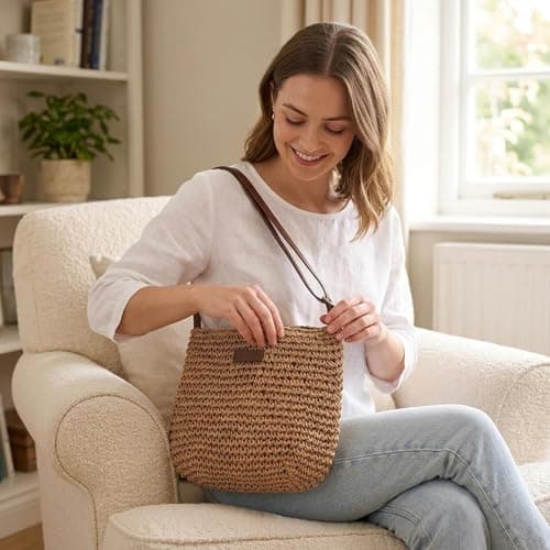 GYTFOG Straw Crossbody Bag, Summer Beach Crossbody Bag, Boho Woven Raffia Handbag, Small Beach Bag with Adjustable Strap Zipper Closure for Women Beach, Vacation, Daily Outfit, Girls' Gifts — view 3