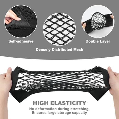 AOOWU Car Boot Storage Net 3 PCS, Black Magic Adhesive Mesh Cargo Net, Elastic storage Net for Van, Caravan, Trunk, Cargo, Camping, Car Organiser Essentials, Car Back Rear Trunk Seat Mesh Net, 40x25cm — view 3