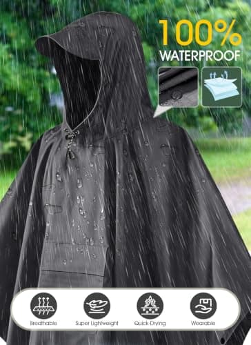 TOMSHOO 3 in 1 Rain Poncho Waterproof Adult (Black) — view 3