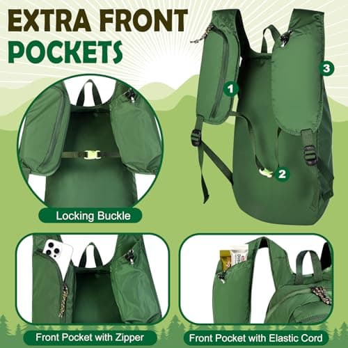 EgoNova 12L Lightweight Foldable Hiking Backpack - Waterproof Backpack for Travel, Camping and Outdoor Activities, dark green, 12L US, Easy to store — view 2