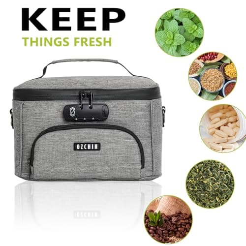 OZCHIN Smell Proof Bag with Combination Lock, Odor Proof Bag Durable Carbon Lining Smoking Tobacco Cases Odorless Organizer Medicine Bags Lockable Box, Christmas Xmas Gifts for Men Women - Grey — view 2