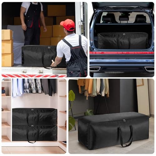 4 Pack 130L Large Travel Duffle Bags, Water Resistant Heavy Duty Foldable Sports Duffel with Metal Zippers for Camping Moving, 1680D Oxford Cloth Luggage Holdall 101x36x36cm Black (101cm 130L) — view 6