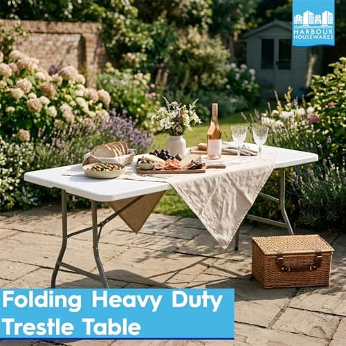 Harbour Housewares Rectangle Folding Heavy Duty Trestle Table - 180cm (1.8m) (6ft) - White - Outdoor Folding Table for Picnic, BBQ, Garden, Camping, Wedding, Party Catering — view 4