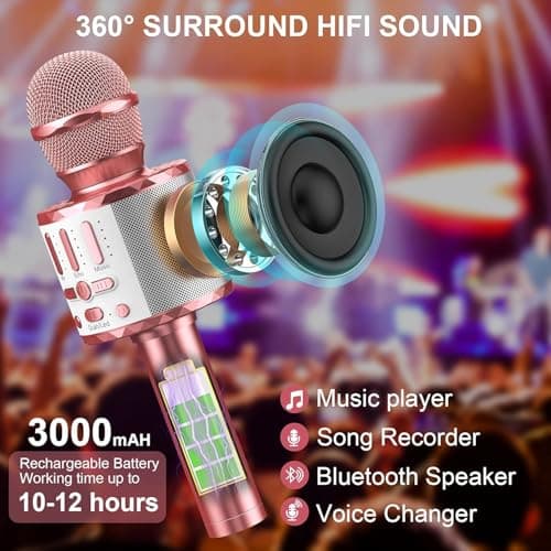Wireless Microphone with Lights, Karaoke Bluetooth Microphone for Kids Adults, Portable Toy Karaoke Mic Speaker Machine, Home KTV Player Support Phone/Pad/TV for Party Singing, Boys Girls Best Gifts — view 3