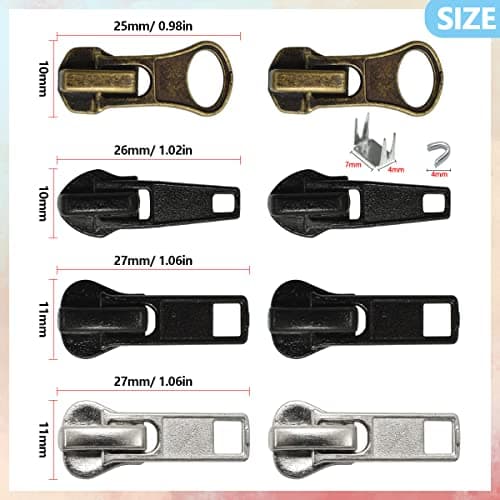 24 Pcs #5#7 Zipper Sliders Replacement Zipper Pull Repair Kit Includes top and Bottom stoppers for Clothing Bags Purses Luggage Metal Plastic Nylon Coil Jacket Zippers Supplies — view 3