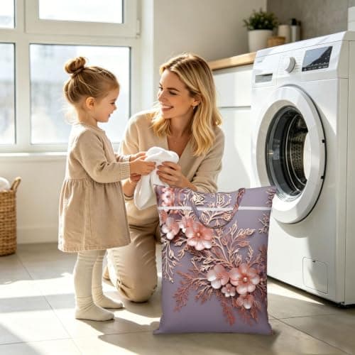 1 PC Travel Laundry Bag for Dirty Clothes, Foldable Waterproof Wet Dry Bag Rose gold elegant decorative floral Zippered Hanging Laundry Hamper with Handle Washable for Travel, Gym, Swimming Pool — view 4