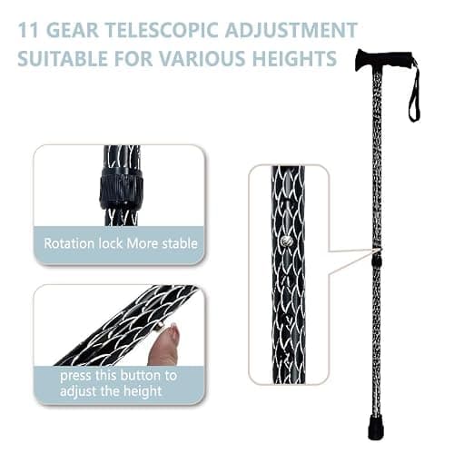 Adjustable Walking Stick Cane with Grip Ergonomic Handle for Men Women (Black Silver) — view 6