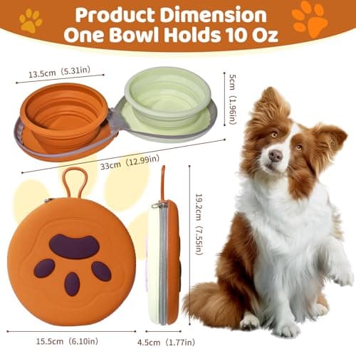 Collapsible Double Travel Dog Bowls with Zip Case | 2 in 1 Portable Dog/Cat Bowl for Food & Water | Lightweight & Space Saving for Camping, Hiking & On the Go | Ideal for Dogs — view 2